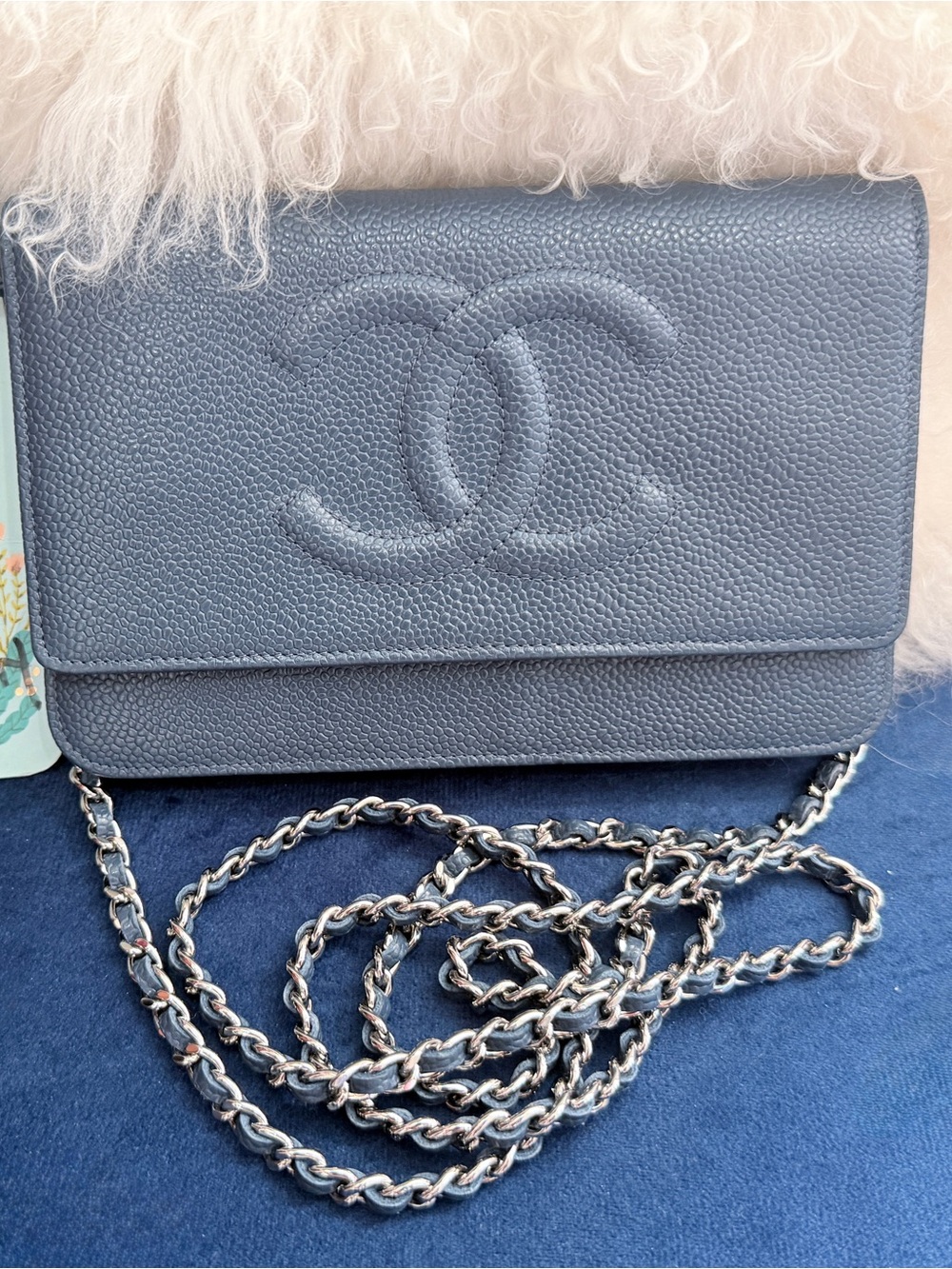 CHANEL “Deep Blue” Caviar Timeless Wallet on Chain